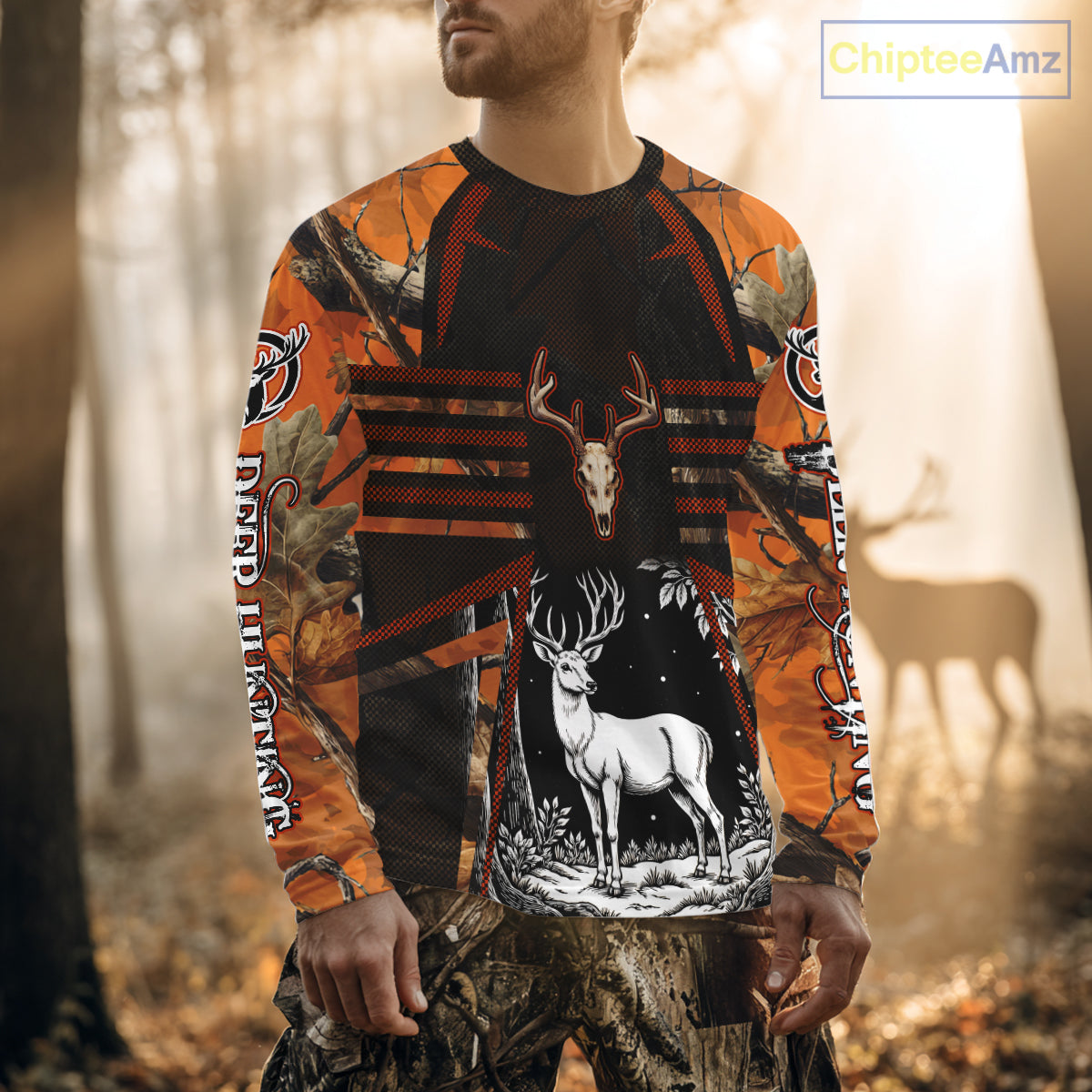 Blaze Orange Camo Hoodie Hunting Shirt, Deer Sweatshirt Shirt for Men, Deer Hunting Season NHT356