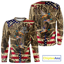 Load image into Gallery viewer, Beautiful Mallard Duck Hunting Waterfowl Camouflage Shirt with US Flag Duck Hunting Season NHT122