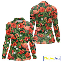 Load image into Gallery viewer, Custom Hibicus Flamingo Floral Golf Polo Shirts For Women, Flower Golf Team Shirts NHT540