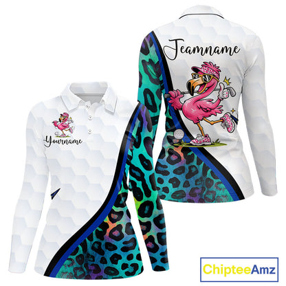 Funny Pink Flamingo Custom Colorful Neon Leopard Team Golf Polo Shirt For Womens NHT544