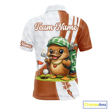 Load image into Gallery viewer, Funny Mens Golf Polo Shirt Custom Brown And White Platypus Pattern White Golf Shirts NHT576