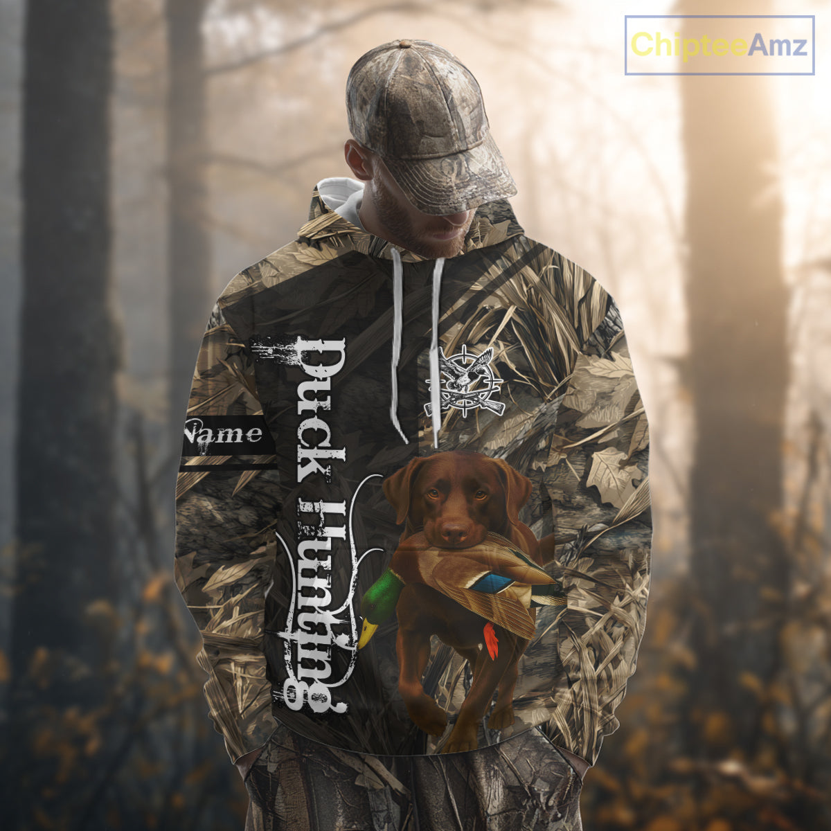 Duck Hunting with Chocolate Labrador Retriever All Over Printed Shirts, Lab Hunting Shirt NHT244