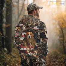 Load image into Gallery viewer, Rabbit Hunting with Beagle Skull 3D US Flag Forest Camo Custom Hunting Shirt – Hunting Gift NHT162