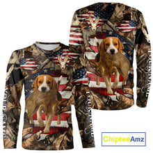 Load image into Gallery viewer, Rabbit Hunting with Beagle Skull 3D US Flag Forest Camo Custom Hunting Shirt – Hunting Gift NHT162