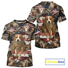 Load image into Gallery viewer, Rabbit Hunting with Beagle Skull 3D US Flag Forest Camo Custom Hunting Shirt – Hunting Gift NHT162