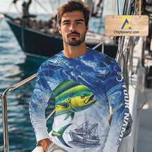 Load image into Gallery viewer, Personalized Mahi Mahi Fishing Shirt With Ocean Wave Graphic, Long Sleeve Fishing Apparel NHT612