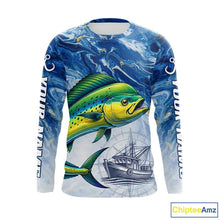 Load image into Gallery viewer, Personalized Mahi Mahi Fishing Shirt With Ocean Wave Graphic, Long Sleeve Fishing Apparel NHT612