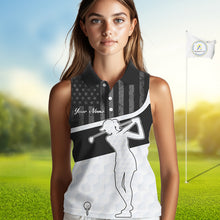 Load image into Gallery viewer, Sleeveless Golf Polo Shirt American Flag Patriotic Golf Shirts Custom Name Golf Gifts For Womens NHT620