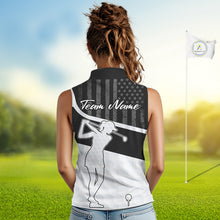 Load image into Gallery viewer, Sleeveless Golf Polo Shirt American Flag Patriotic Golf Shirts Custom Name Golf Gifts For Womens NHT620