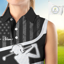 Load image into Gallery viewer, Sleeveless Golf Polo Shirt American Flag Patriotic Golf Shirts Custom Name Golf Gifts For Womens NHT620