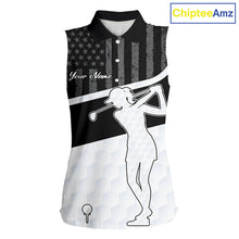 Load image into Gallery viewer, Sleeveless Golf Polo Shirt American Flag Patriotic Golf Shirts Custom Name Golf Gifts For Womens NHT620