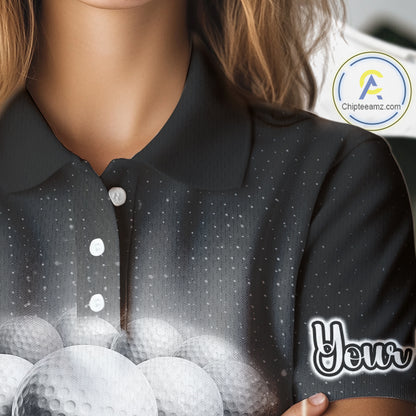 Black Golf Polos Shirts For Womens Custom Golf Ball Clubs, Best Golf Gift Custom Name For Team Name NHT628