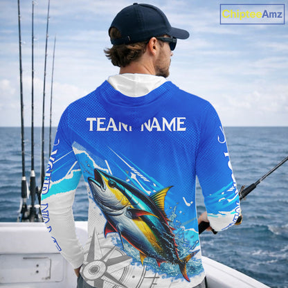 Tuna Fishing Custom Hooded Fishing Shirts Long Sleeve For Men, Tuna Saltwater Fishing Shirt NHT645
