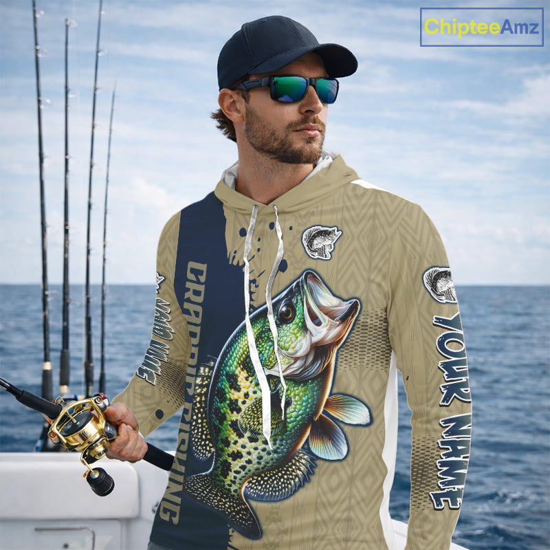 Personalized Crappie Hooded Fishing Shirts Long Sleeve For Men, Crappie Fishing Jerseys NHT510