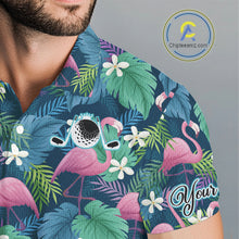Load image into Gallery viewer, Flamingo Mens Golf Ball Polo Shirts, Colorful Tropical Flamingo Pattern, Tropical Golf Shirt NHT668