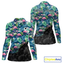 Load image into Gallery viewer, Flamingo Golf Ball Womens Polo Shirts, Colorful Tropical Flamingo Pattern, Tropical Golf Shirt NHT668