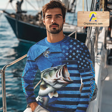 Load image into Gallery viewer, Bass Fishing Shirts Long Sleeve With American Flag, Personalized Bass Fishing Gift For Father Days NHT680