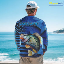 Load image into Gallery viewer, Crappie Fishing Shirts Long Sleeve With American Flag, Personalized Crappie Fishing Gift For Father Days NHT681