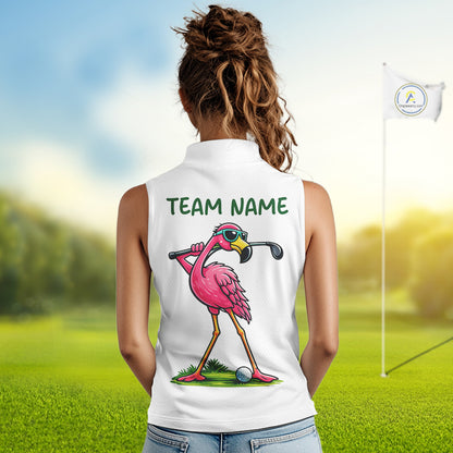 Funny Flamingo Womens Sleeveless Golf Polo Shirts Colorful Argyle Pattern Custom Name, Golf Gifts NBT562