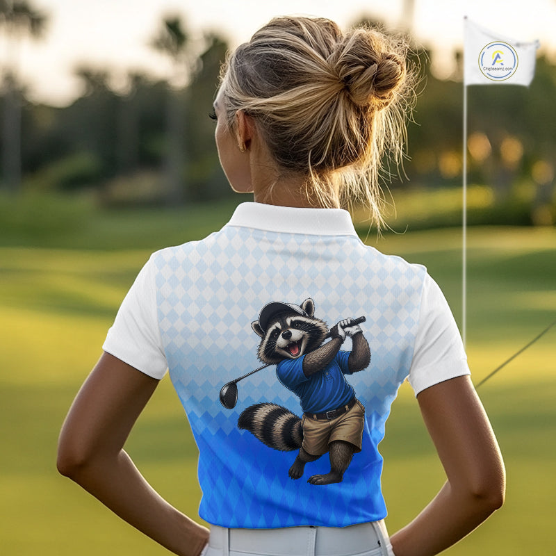 Funny Raccoon Golf Polo Shirt Personalized Name Custom Golf Shirt Golfer Gift For Womens NBT887
