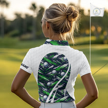 Load image into Gallery viewer, Womens Golf Polo Shirts Custom Black And Green Golf Ball Pattern Golf Attire For Ladies, Golfer Gifts NBT574