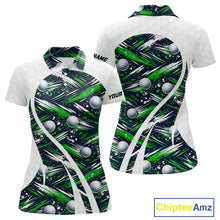 Load image into Gallery viewer, Womens Golf Polo Shirts Custom Black And Green Golf Ball Pattern Golf Attire For Ladies, Golfer Gifts NBT574