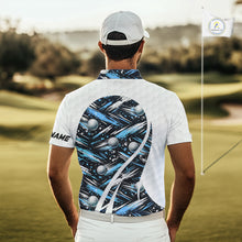 Load image into Gallery viewer, Mens Golf Polo Shirts Custom Black And Blue Golf Ball Pattern Golf Attire For Mens, Golfer Gifts NBT575