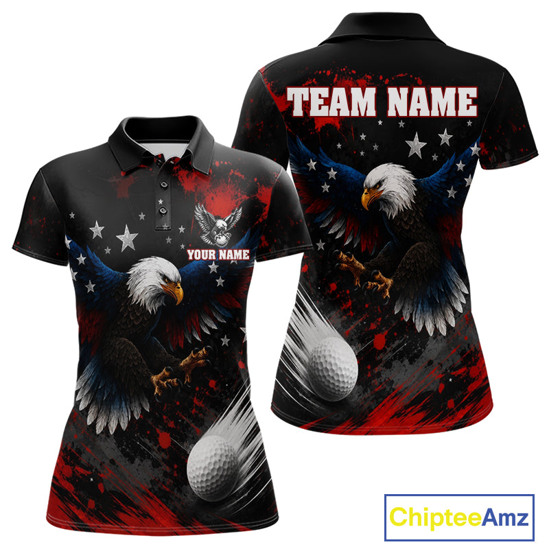Red, White And Blue American Flag Eagle Womens Golf Polo Shirts Custom Patriotic Tournament Golf Team Shirts NBT809