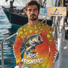 Load image into Gallery viewer, Personalized Bass Fishing Long Sleeve Fishing Shirt Yellow Camo, Bass Fishing Shirts NBT459