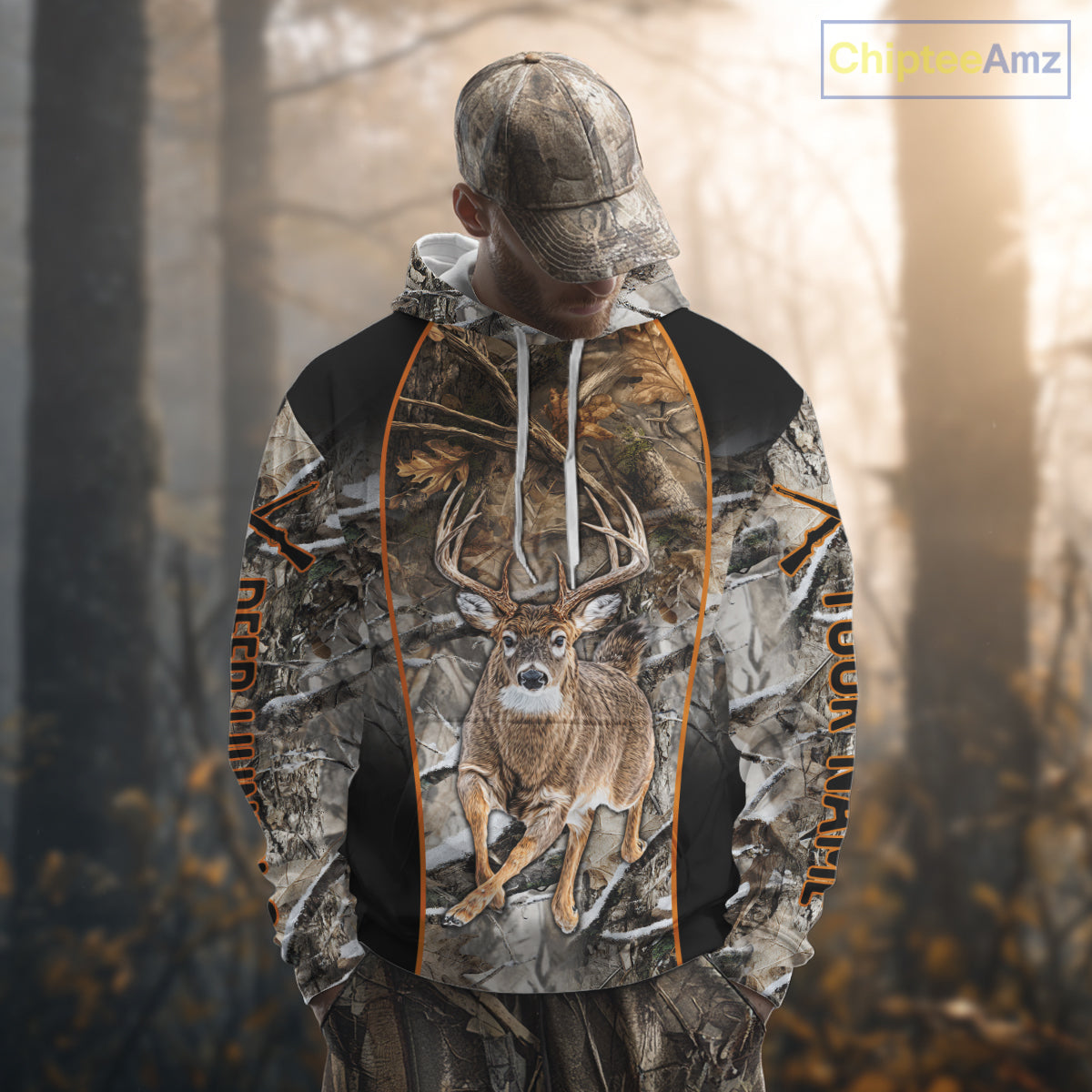 Deer Hunting Custom Name Hoodie Forest Camouflage Hunting Shirt for Men NBT310