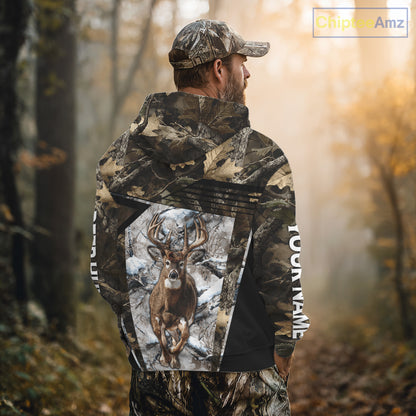 Personalized Whitetail Deer Hunting Camo 3D Print Custom Name Shirts, Hunting Camo Hoodie NBT313