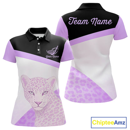 Leopard Womens Golf Polo Shirt Custom Purple Leopard Pattern Team Golf Tops, Golf Gifts NBT589