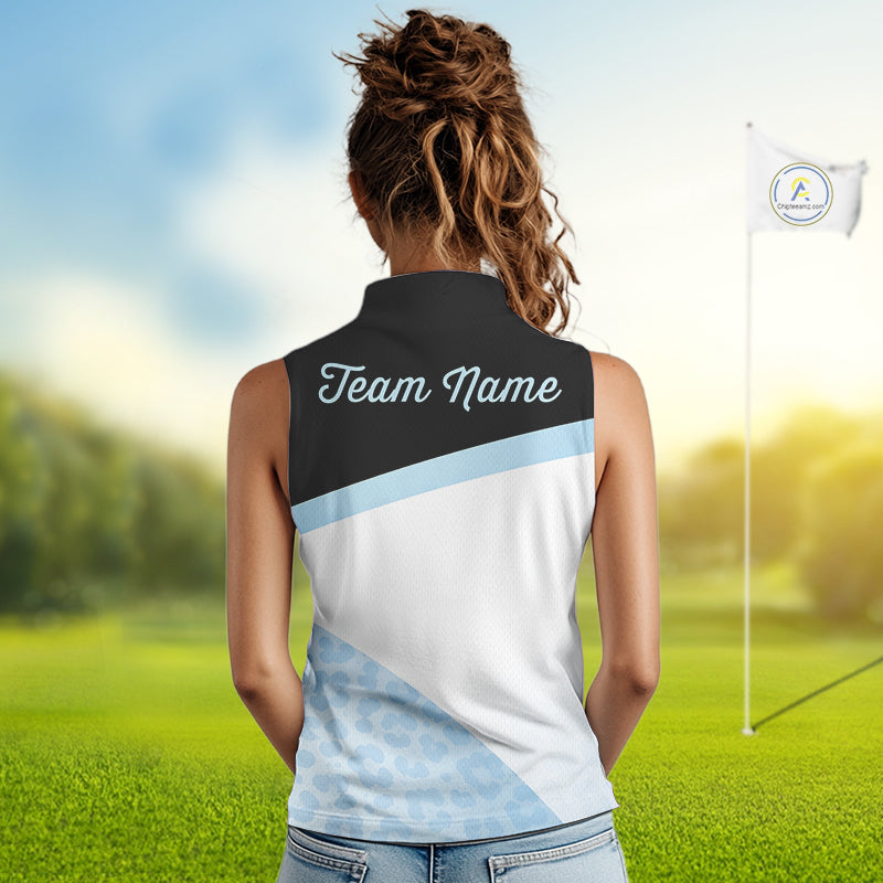 Leopard Womens Sleeveless Golf Polo Shirt Custom Blue Leopard Pattern Team Golf Tops, Golf Gifts NBT591