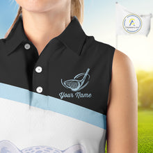 Load image into Gallery viewer, Leopard Womens Sleeveless Golf Polo Shirt Custom Blue Leopard Pattern Team Golf Tops, Golf Gifts NBT591