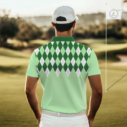 Green Argyle Plaid Pattern Mens Golf Polo Shirt Custom Golf Polo Shirt For Men, Golfing Gifts NBT594