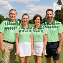 Load image into Gallery viewer, Green Argyle Plaid Pattern Mens Golf Polo Shirt Custom Golf Polo Shirt For Men, Golfing Gifts NBT594