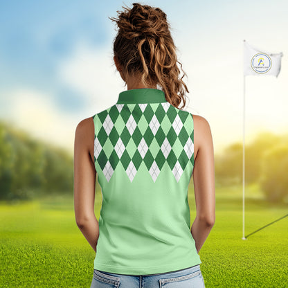 Green Argyle Plaid Pattern Womens Golf Polo Shirt Custom Golf Polo Shirt For Ladies, Golfing Gifts NBT594