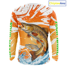 Load image into Gallery viewer, Big Brown Trout Fishing Shirts Long Sleeve Orange Camo Custom Name, Tournament Fishing Jerseys NBT410
