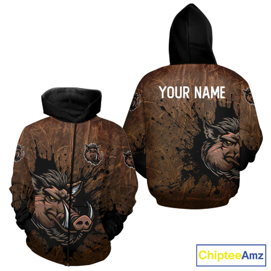 Brown Camo Boar Hunting 3D All Over Printed Shirts, Custom Boar Hunting Outfit, Hunting Gifts NBT212