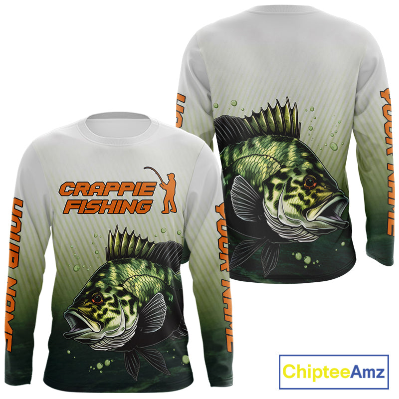 Crappie Fishing Shirts Long Sleeve Custom Fishing Jerseys Green Camo, Fishing Shirts For Men NBT372