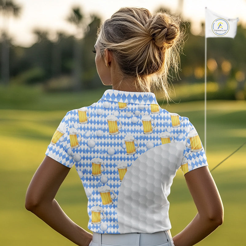 Womens Golf Polo Shirts Custom Beer Argyle Pattern, Funny Beer Pattern Golf Team Shirt NBT597