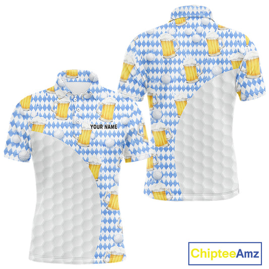 Mens Golf Polo Shirts Custom Beer Argyle Pattern, Funny Beer Pattern Golf Team Shirt NBT597