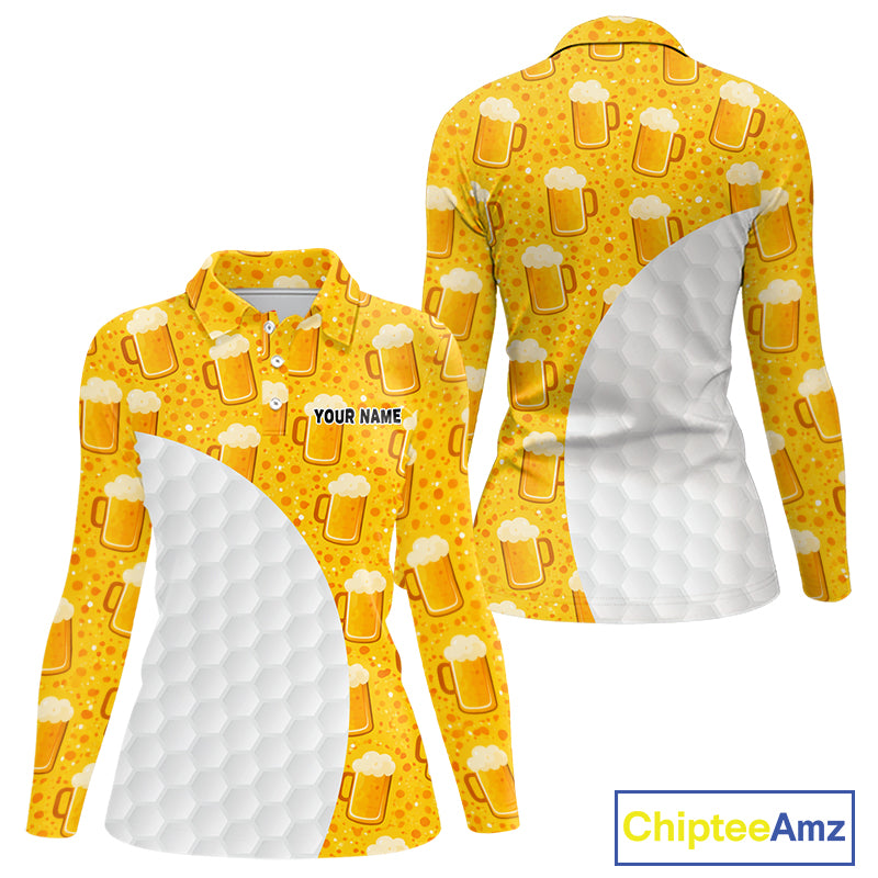 Womens Golf Polo Shirts Custom Beer Pattern, Funny Beer Pattern Golf Team Shirt NBT598
