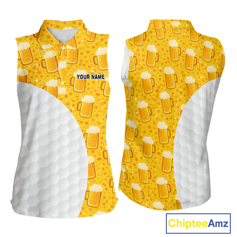 Womens Golf Polo Shirts Custom Beer Pattern, Funny Beer Pattern Golf Team Shirt NBT598