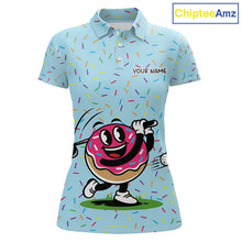 Load image into Gallery viewer, Funny Pink Donut Golf Polo Shirts For Womens, Golf Polo Shirts Custom Donut Pattern, Funny Golf Shirts NBT607