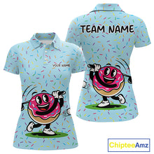 Load image into Gallery viewer, Funny Pink Donut Golf Polo Shirts For Womens, Golf Polo Shirts Custom Donut Pattern, Funny Golf Shirts NBT607