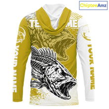 Load image into Gallery viewer, Yellow Camo Bass Fishing Jerseys For Fishing Team, Bass Skeleton Fishing Shirt Long Sleeve Hooded NBT419