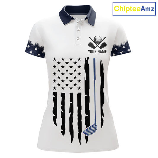 USA Flag Pattern Womens Golf Polo Shirt, Patriotic American Golf Shirt, 4Th Of July Golf Outfit NBT613