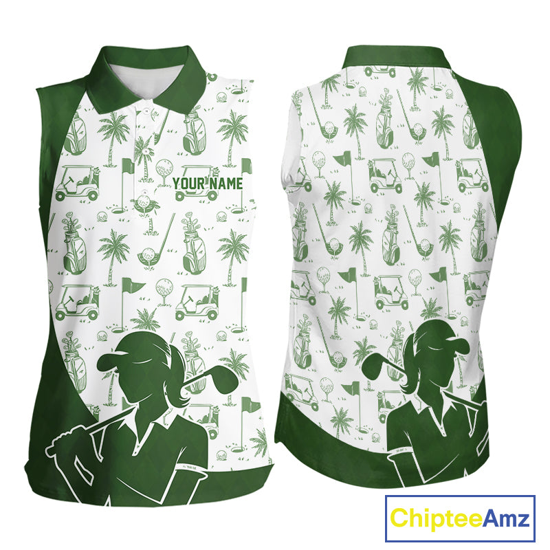 Green Womens Sleeveless Golf Polo Shirt, Funny Golf Icons Athetic Shirt, Golf Gifts For Ladies NBT481