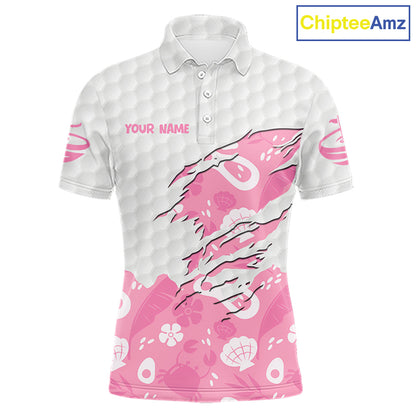 Custom Pink Summer Pattern Mens Golf Polo Shirts Summer Golf Shirt For Vacation, Golf Team Shirt NBT733